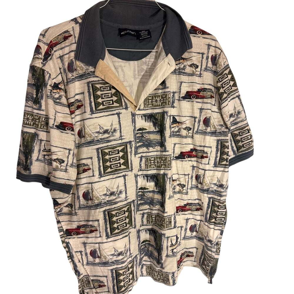 Puritan Fishing Shirt Adult Large Fishing AOP Collared Fish Lures Mens sku#64